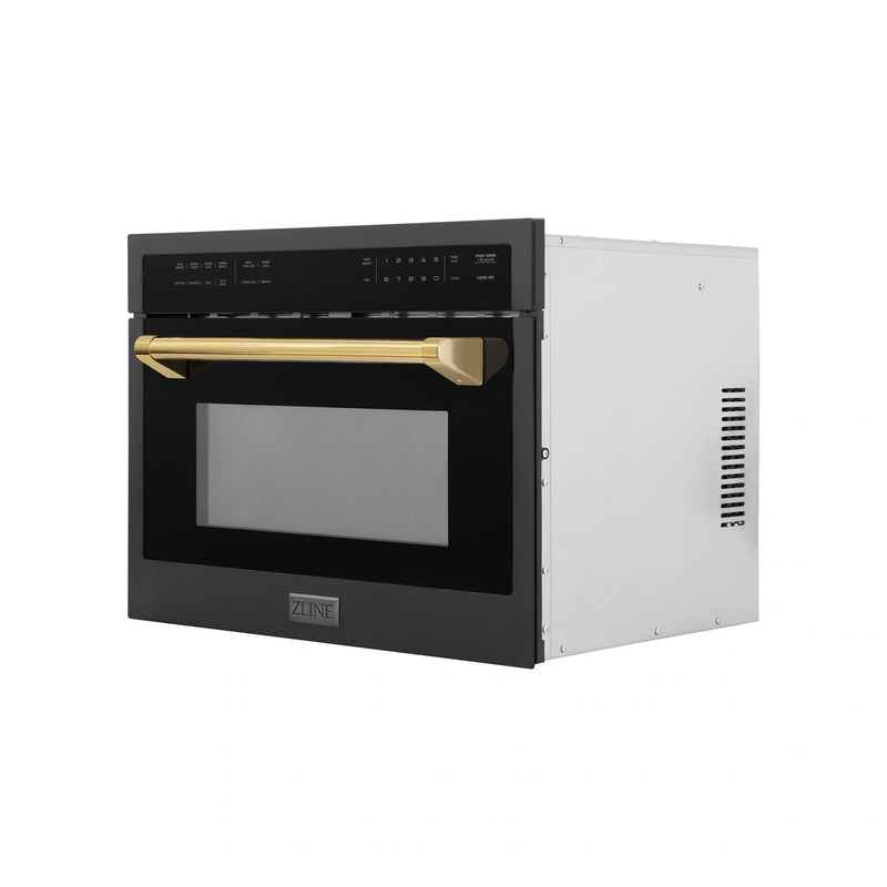 ZLINE Autograph Edition 24" 1.6 cu ft. Built-in Convection Microwave Oven in Black Stainless Steel with Accents MWOZ-24-BS