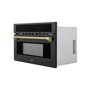 ZLINE Autograph Edition 30” 1.6 cu ft. Built-in Convection Microwave Oven in Black Stainless Steel with Accents MWOZ-30-BS