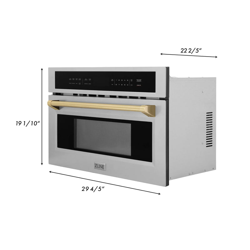 ZLINE Autograph Edition 2-Piece Appliance Package - 30-Inch Single Wall Oven with Self-Clean and 30-inch Built-In Microwave Oven in Stainless Steel with Champagne Bronze Trim