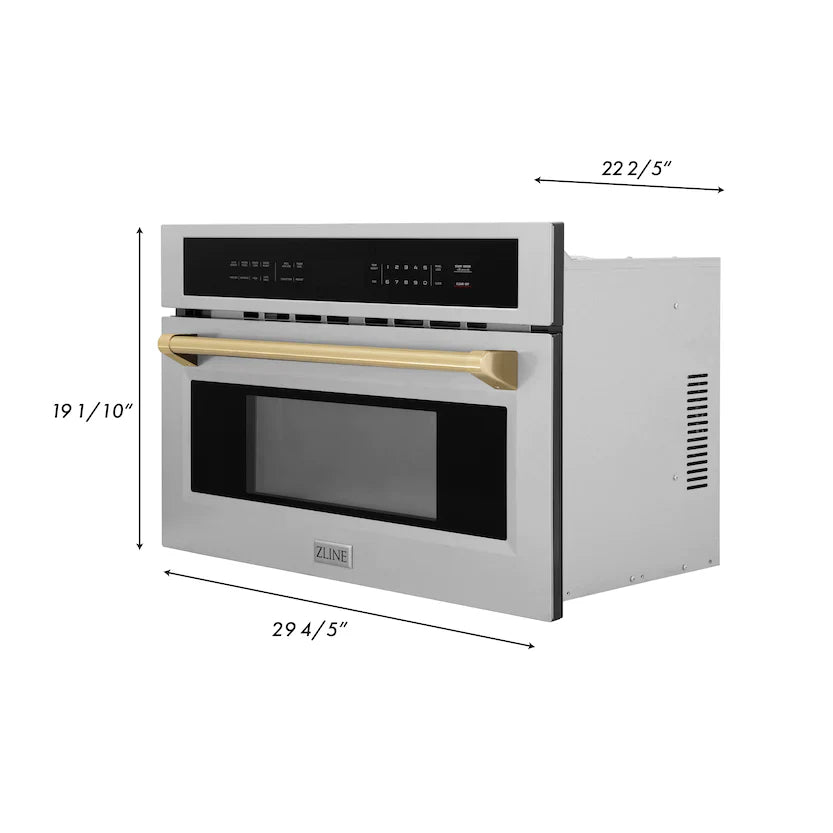 ZLINE Autograph Edition 30” 1.6 cu ft. Built-in Convection Microwave Oven in Stainless Steel with Accents MWOZ-30