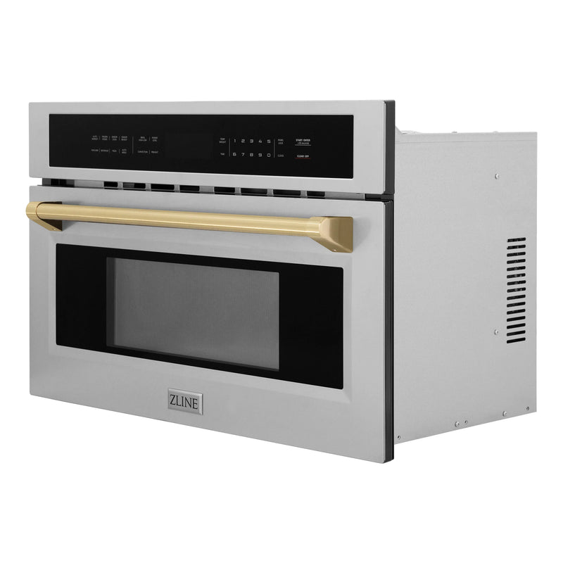 ZLINE Autograph Edition 2-Piece Appliance Package - 30-Inch Single Wall Oven with Self-Clean and 30-inch Built-In Microwave Oven in Stainless Steel with Champagne Bronze Trim