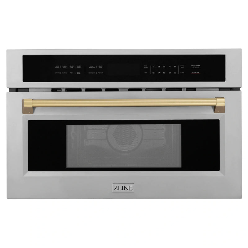 ZLINE Autograph Edition 30” 1.6 cu ft. Built-in Convection Microwave Oven in Fingerprint Resistant Stainless Steel with Accents MWOZ-30-SS