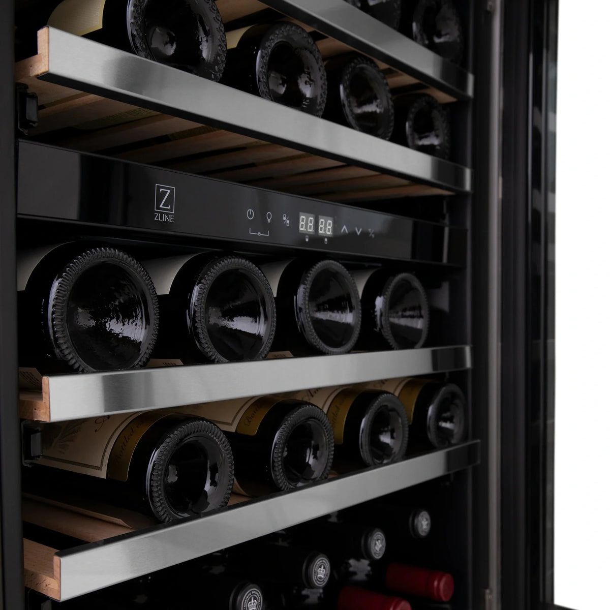 ZLINE 24 in. Monument Autograph Edition Dual Zone 44-Bottle Wine Cooler in Stainless Steel with Accents RWVZ-UD-24