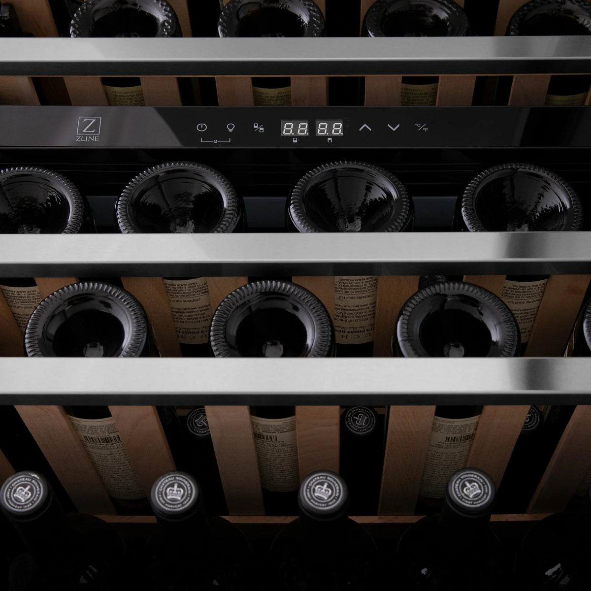 ZLINE 24 in. Monument Autograph Edition Dual Zone 44-Bottle Wine Cooler in Stainless Steel with Accents RWVZ-UD-24