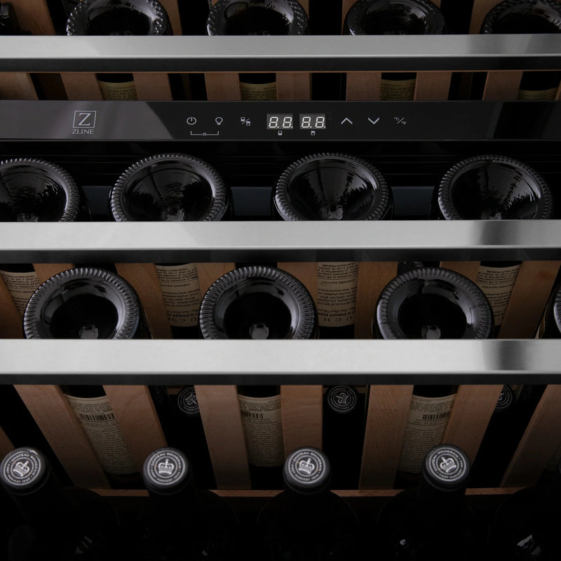 ZLINE 24 in. Monument Autograph Edition Dual Zone 44-Bottle Wine Cooler in Stainless Steel with Accents RWVZ-UD-24