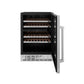 ZLINE 24 In. Monument Dual Zone 44-Bottle Wine Cooler in Stainless Steel with Wood Shelf RWV-UD-24