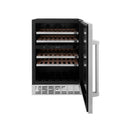 ZLINE 24 In. Monument Dual Zone 44-Bottle Wine Cooler in Stainless Steel with Wood Shelf RWV-UD-24