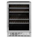 ZLINE 24 In. Monument Dual Zone 44-Bottle Wine Cooler in Stainless Steel with Wood Shelf RWV-UD-24