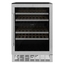 ZLINE 24 In. Monument Dual Zone 44-Bottle Wine Cooler in Stainless Steel with Wood Shelf RWV-UD-24