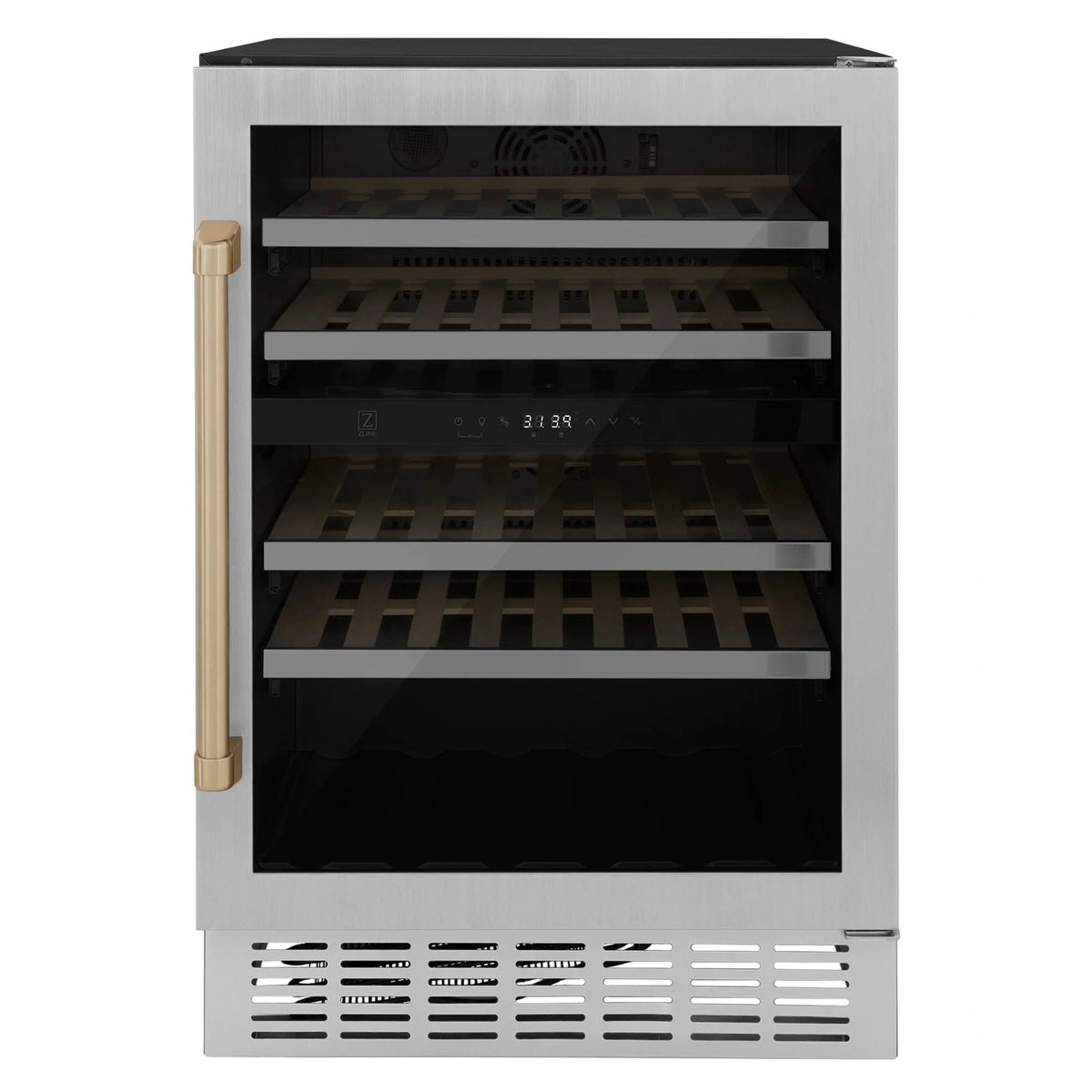 ZLINE 24 in. Monument Autograph Edition Dual Zone 44-Bottle Wine Cooler in Stainless Steel with Accents RWVZ-UD-24