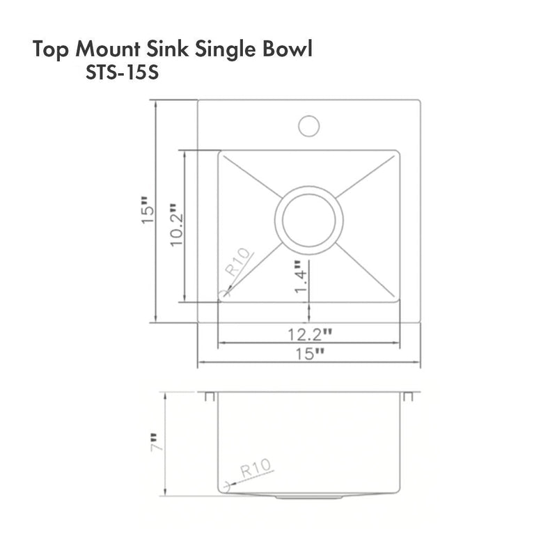 ZLINE 15" Donner Topmount Single Bowl Bar Kitchen Sink