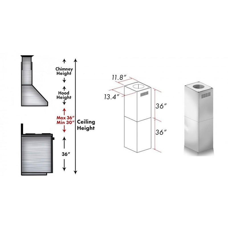 ZLINE 2-36 in. Chimney Extensions for 10 ft. to 12 ft. Ceilings - 2PCEXT-455/476/477/667/697