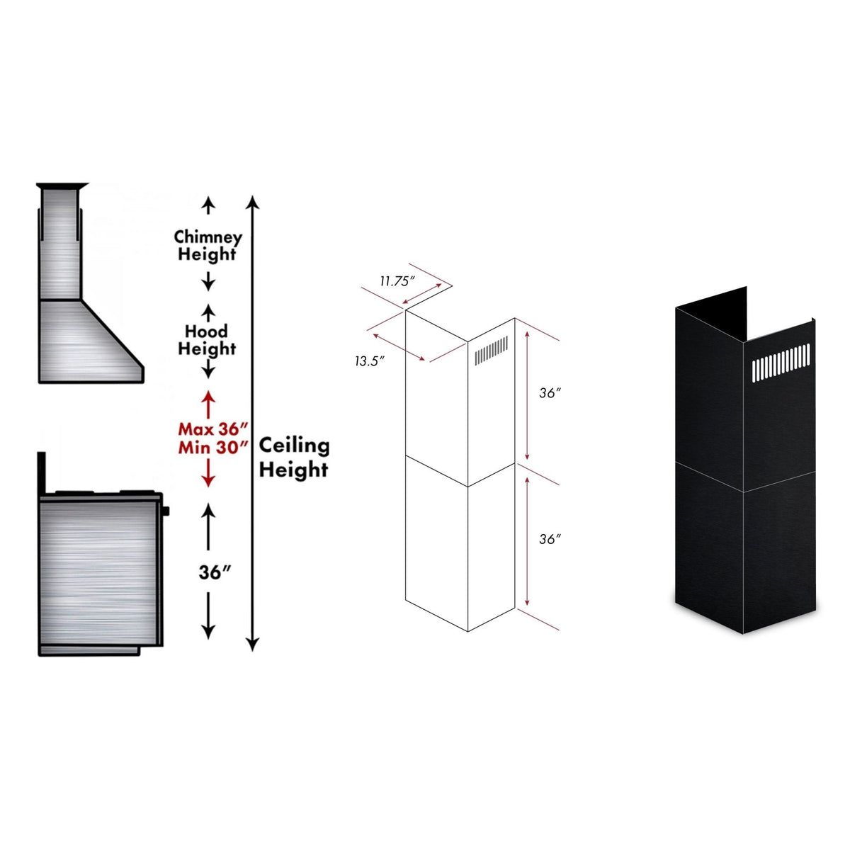 ZLINE 2-36 in. Chimney Extensions for 10 ft. to 12 ft. Ceilings - 2PCEXT-BS655N