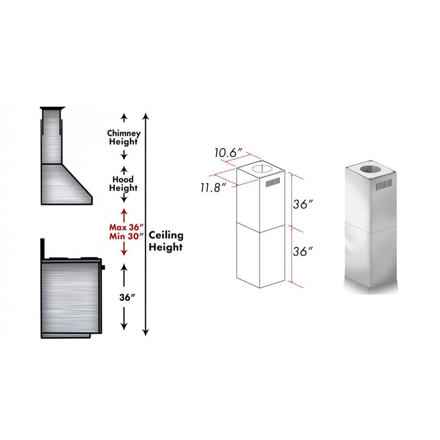 ZLINE 2-36 in. Chimney Extensions for 10 ft. to 12 ft. Ceilings - 2PCEXT-GL1i/GL2i/KE2i/KL3i