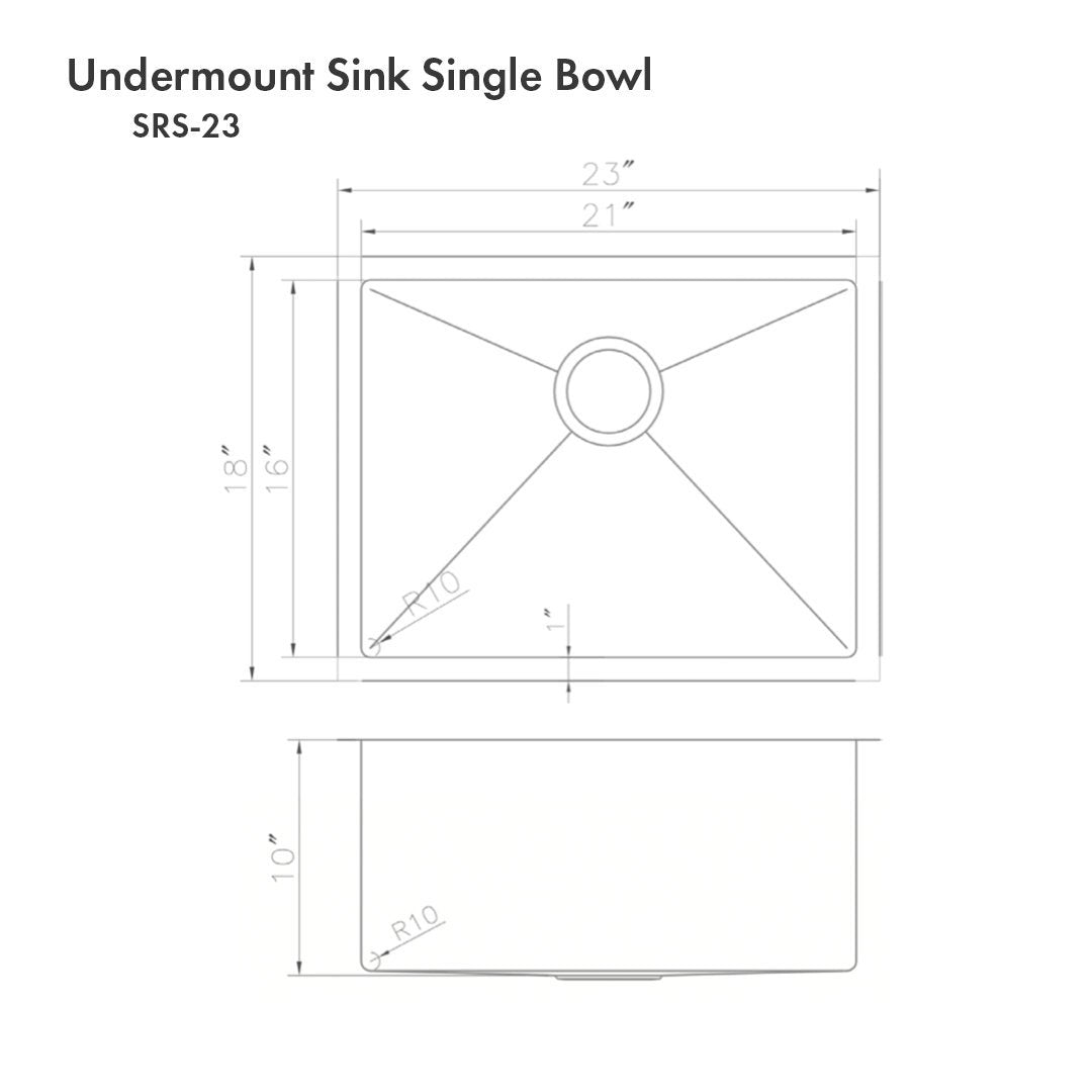 ZLINE 23" Meribel Undermount Single Bowl Kitchen Sink with Bottom Grid 