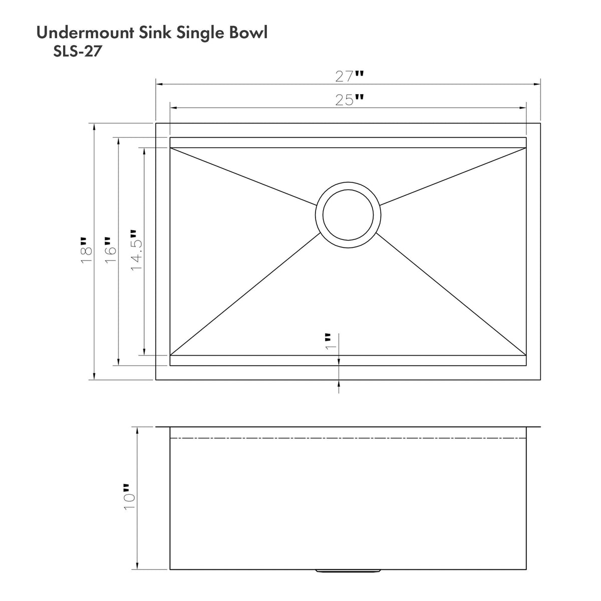 ZLINE 27" Garmisch Undermount Single Bowl Kitchen Sink with Bottom Grid and Accessories 