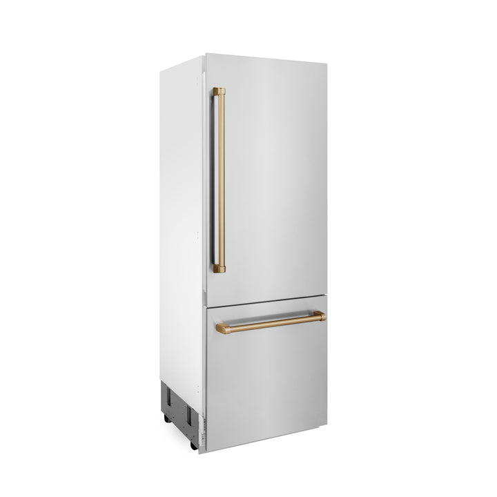 ZLINE 30" Autograph Edition 16.1 cu. ft. Built-in 2-Door Bottom Freezer Refrigerator with Internal Water and Ice Dispenser in Stainless Steel RBIVZ-304-30