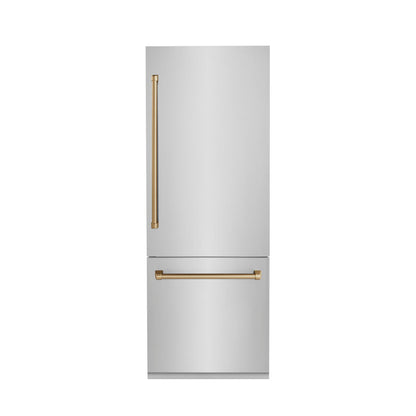 ZLINE 30" Autograph Edition 16.1 cu. ft. Built-in 2-Door Bottom Freezer Refrigerator with Internal Water and Ice Dispenser in Stainless Steel RBIVZ-304-30