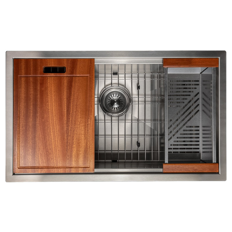 ZLINE 30" Garmisch Undermount Single Bowl Kitchen Sink with Bottom Grid and Accessories 