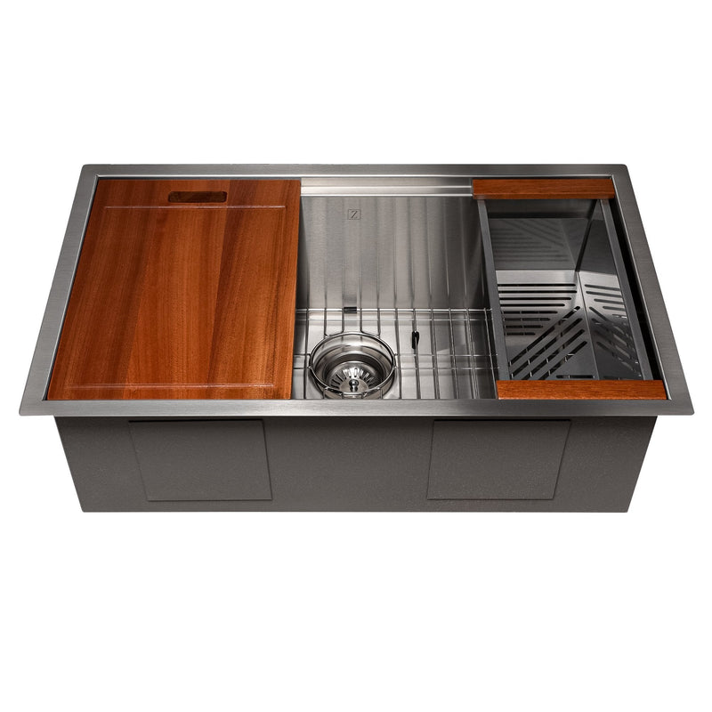 ZLINE 30" Garmisch Undermount Single Bowl Kitchen Sink with Bottom Grid and Accessories 