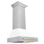 ZLINE 30 Inch Autograph Edition DuraSnow Range Hood with White Matte Shell and Gold Handle - 8654SNZ-WM30-G
