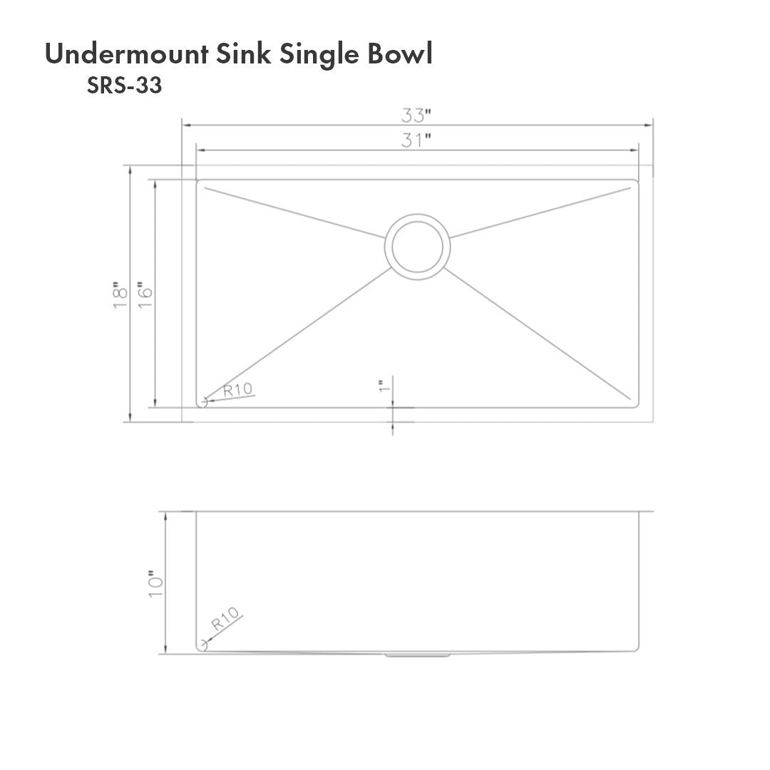 ZLINE 33" Meribel Undermount Single Bowl Kitchen Sink with Bottom Grid 