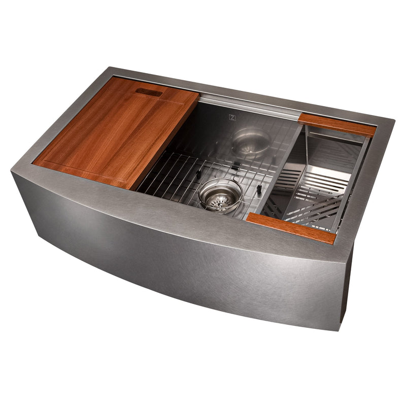 ZLINE 33" Moritz Farmhouse Apron Mount Single Bowl Kitchen Sink with Bottom Grid and Accessories