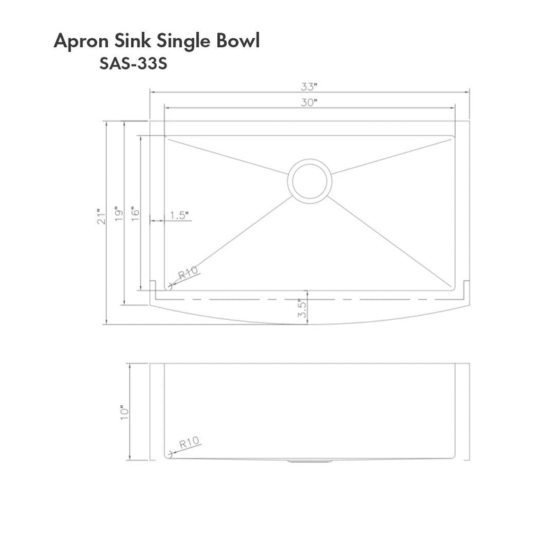 ZLINE 33" Vail Farmhouse Apron Mount Single Bowl Kitchen Sink with Bottom Grid 