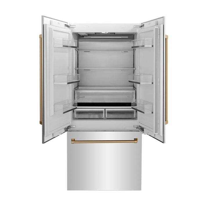ZLINE 36" Autograph Edition 19.6 cu. ft. Built-in 2-Door Bottom Freezer Refrigerator with Internal Water and Ice Dispenser in Stainless Steel with Accents RBIVZ-304-36