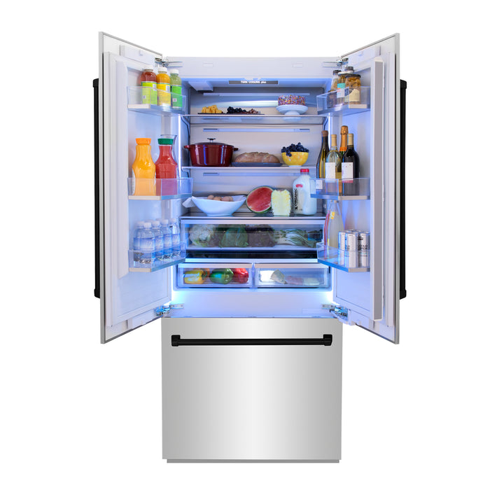 ZLINE 36" Autograph Edition 19.6 cu. ft. Built-in 2-Door Bottom Freezer Refrigerator with Internal Water and Ice Dispenser in Stainless Steel with Accents RBIVZ-304-36