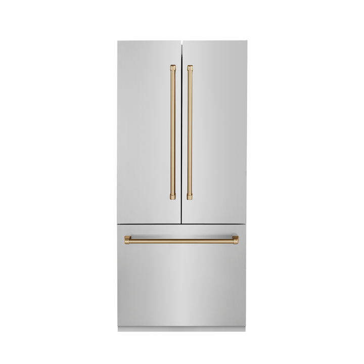 ZLINE 36" Autograph Edition 19.6 cu. ft. Built-in 2-Door Bottom Freezer Refrigerator with Internal Water and Ice Dispenser in Stainless Steel with Accents RBIVZ-304-36