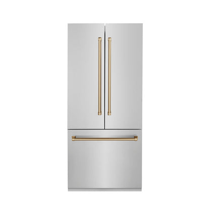 ZLINE 36" Autograph Edition 19.6 cu. ft. Built-in 2-Door Bottom Freezer Refrigerator with Internal Water and Ice Dispenser in Stainless Steel with Accents RBIVZ-304-36