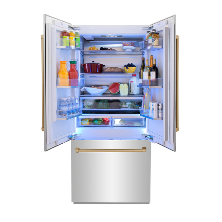 ZLINE 36" Autograph Edition 19.6 cu. ft. Built-in 2-Door Bottom Freezer Refrigerator with Internal Water and Ice Dispenser in Stainless Steel with Accents RBIVZ-304-36