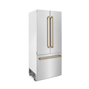 ZLINE 36" Autograph Edition 19.6 cu. ft. Built-in 2-Door Bottom Freezer Refrigerator with Internal Water and Ice Dispenser in Stainless Steel with Accents RBIVZ-304-36