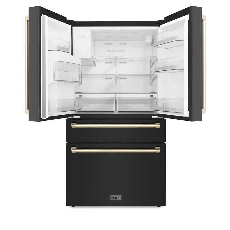 ZLINE 36" Autograph Edition 21.6 cu. ft Freestanding French Door Refrigerator with Water and Ice Dispenser in Fingerprint Resistant Black Stainless Steel with Autograph Handles