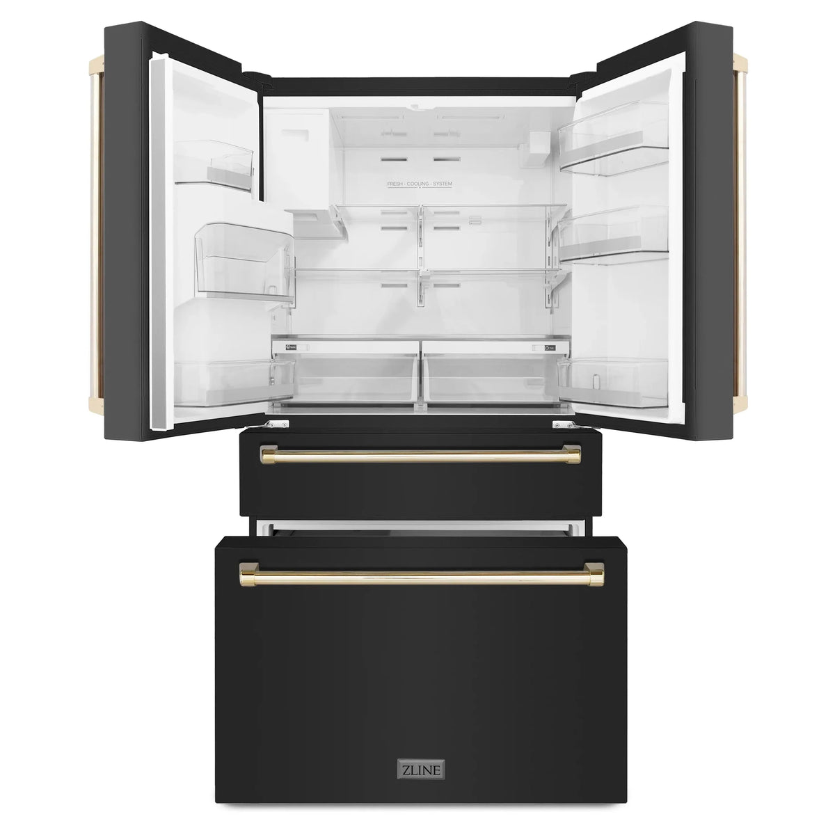 ZLINE 36" Autograph Edition 21.6 cu. ft Freestanding French Door Refrigerator with Water and Ice Dispenser in Fingerprint Resistant Black Stainless Steel with Autograph Handles