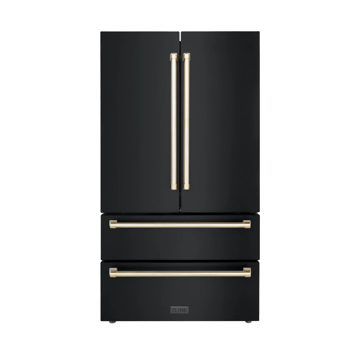 ZLINE 36" Autograph Edition 22.5 cu. ft Freestanding French Door Refrigerator with Ice Maker in Fingerprint Resistant Black Stainless Steel with Accents