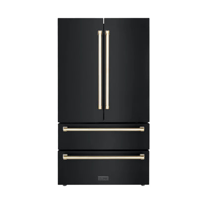 ZLINE 36" Autograph Edition 22.5 cu. ft Freestanding French Door Refrigerator with Ice Maker in Fingerprint Resistant Black Stainless Steel with Accents