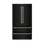 ZLINE 36" Autograph Edition 22.5 cu. ft Freestanding French Door Refrigerator with Ice Maker in Fingerprint Resistant Black Stainless Steel with Accents