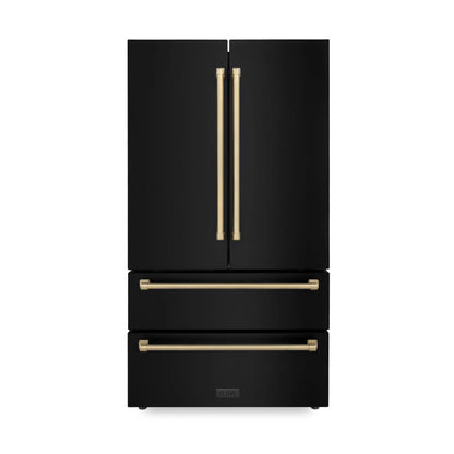 ZLINE 36" Autograph Edition 22.5 cu. ft Freestanding French Door Refrigerator with Ice Maker in Fingerprint Resistant Black Stainless Steel with Accents
