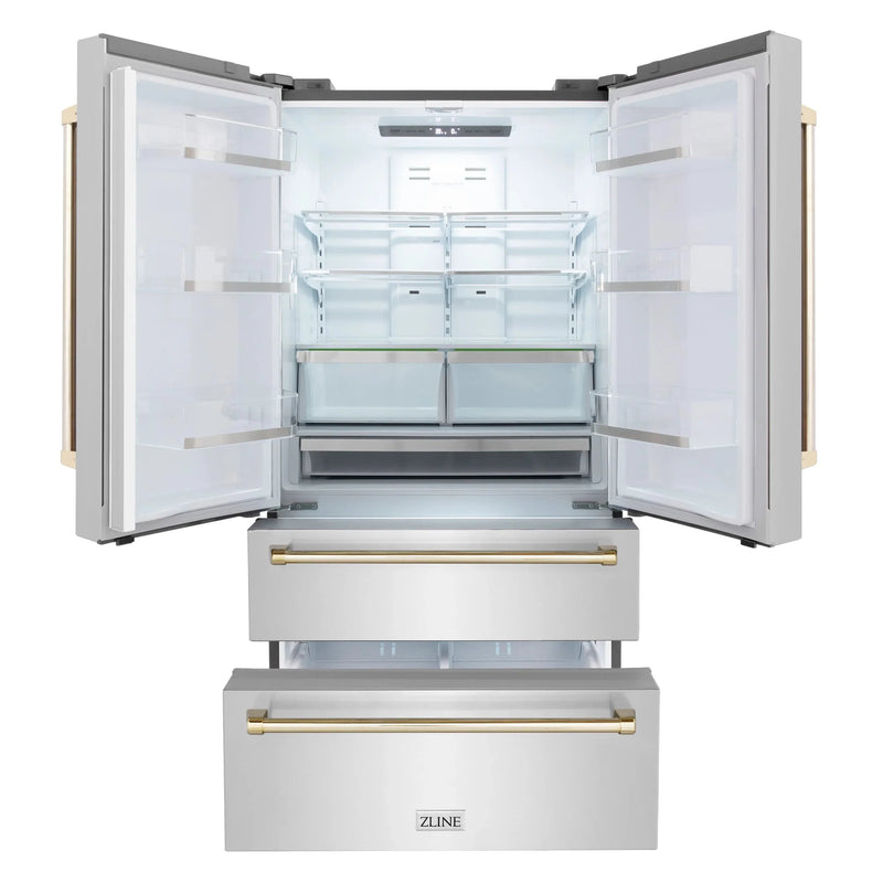 ZLINE 36" Autograph Edition 22.5 cu. ft Freestanding French Door Refrigerator with Ice Maker in Fingerprint Resistant Stainless Steel