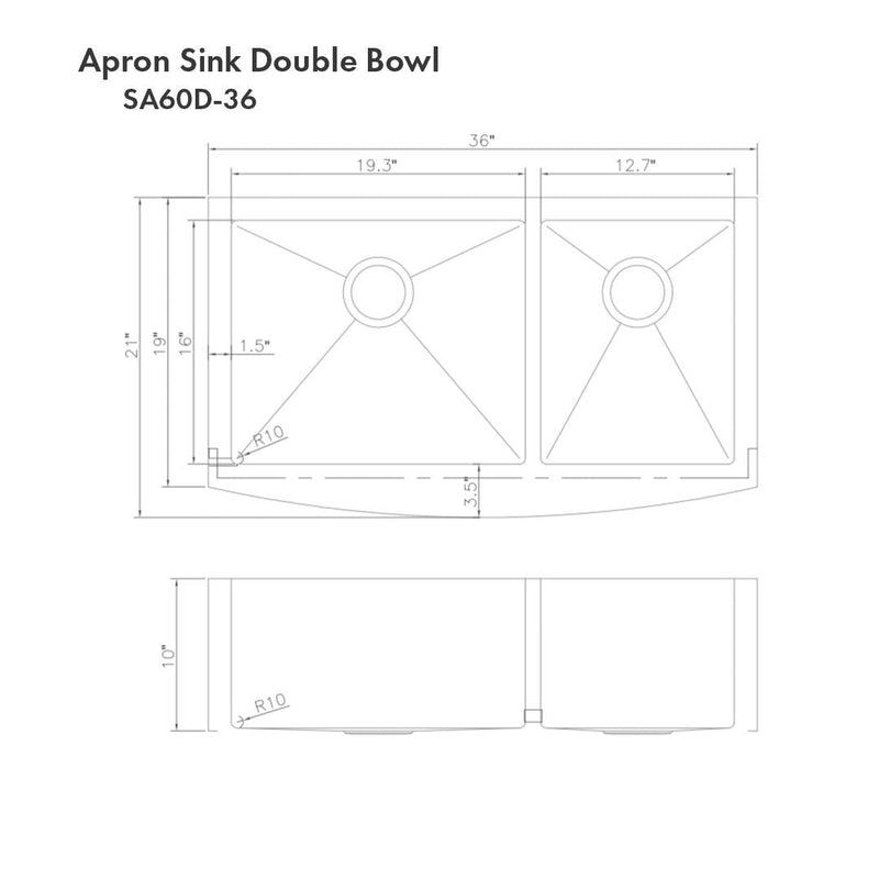 ZLINE 36" Courchevel Farmhouse Apron Mount Double Bowl Kitchen Sink with Bottom Grid 