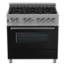 ZLINE Appliance Package - 36" Dual Fuel Range in DuraSnow® with Black Matte Door & 36" Range Hood - 2KP-RASBLMRH36