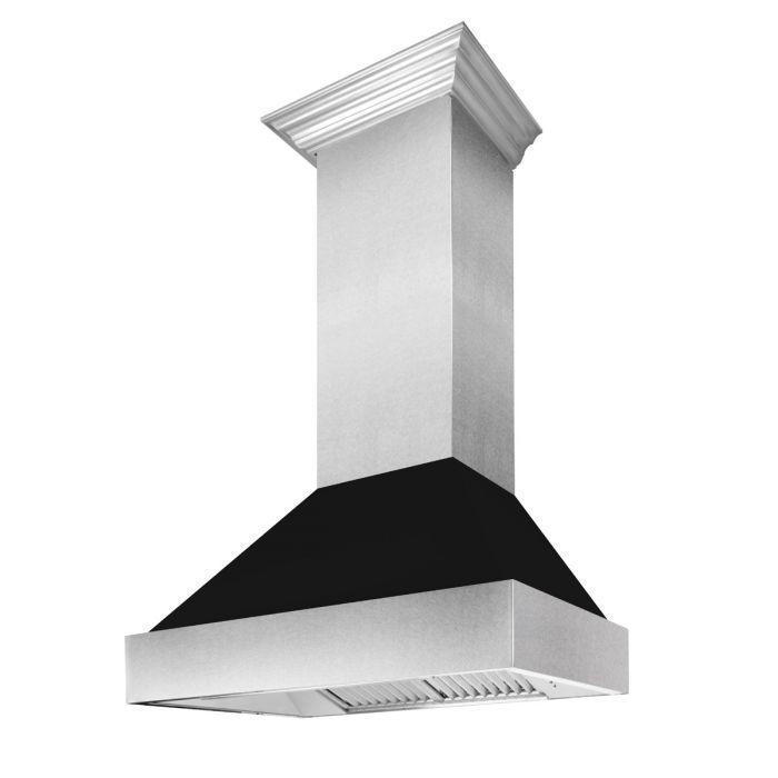 ZLINE Appliance Package - 36" Dual Fuel Range in DuraSnow® with Black Matte Door & 36" Range Hood - 2KP-RASBLMRH36