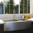 ZLINE 36" Niseko Farmhouse Apron Mount Double Bowl Kitchen Sink with Bottom Grid 