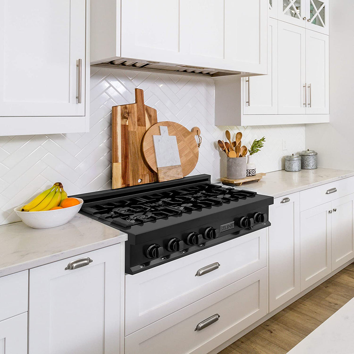 ZLINE 36" Professional Black Stainless Gas Rangetop with 6 Gas Burners - RTB-36
