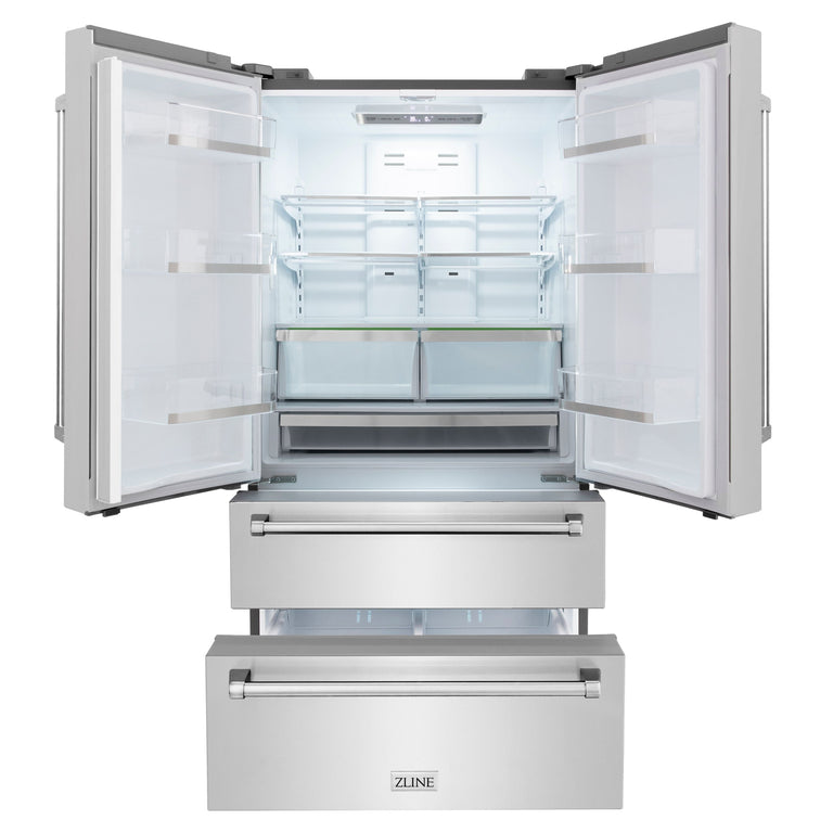 ZLINE 4-Piece Appliance Package - 30 In. Rangetop, Range Hood, Refrigerator, and Double Wall Oven in Stainless Steel - 4KPR-RTRH30-AWS