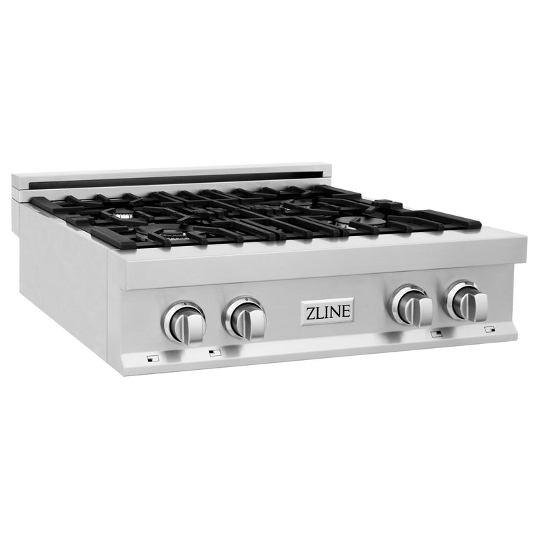 ZLINE 4-Piece Appliance Package - 30 In. Rangetop, Range Hood, Refrigerator, and Double Wall Oven in Stainless Steel - 4KPR-RTRH30-AWS
