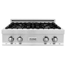 ZLINE 4-Piece Appliance Package - 30 In. Rangetop, Range Hood, Refrigerator, and Double Wall Oven in Stainless Steel - 4KPR-RTRH30-AWS