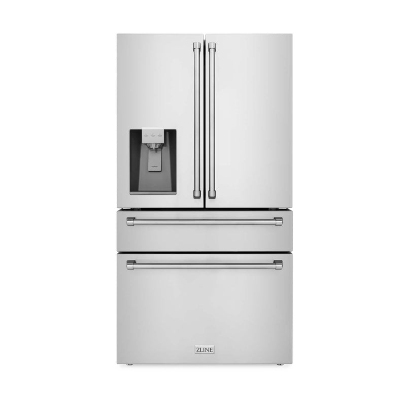 ZLINE 4-Piece Appliance Package - 36-Inch Rangetop, 30” Wall Oven, 36” Refrigerator with Water Dispenser, and Convertible Wall Mount Hood in Stainless Steel (4KPRW-RTRH36-AWS)